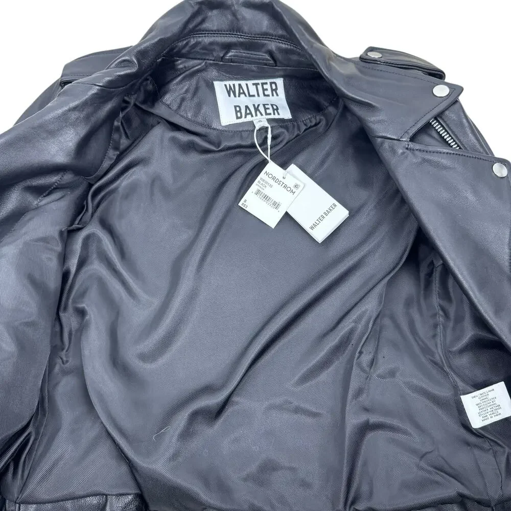 New Walter Baker Liz Lamb Leather Moto Jacket Zipper Short Black Size S